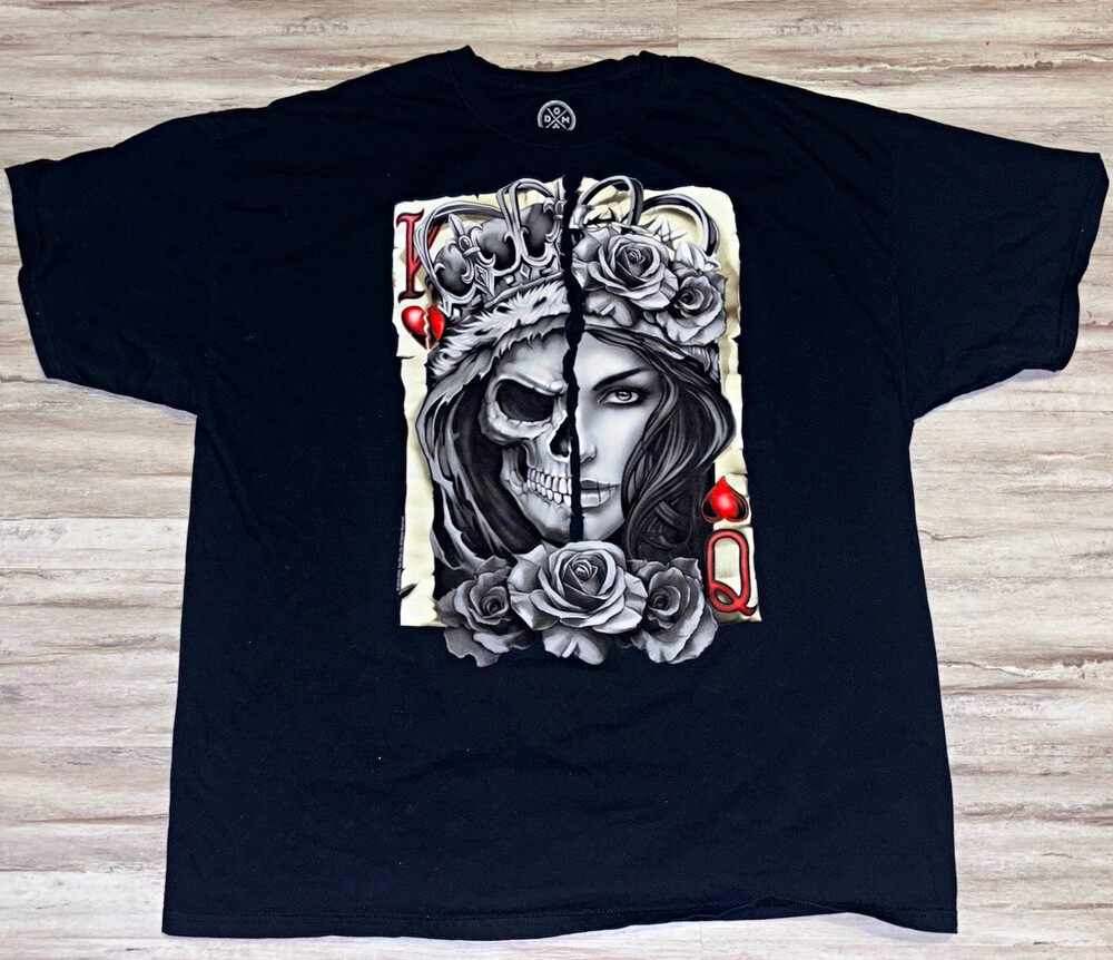 DOM Men's 3XL Black Crew Neck Short Sleeve Graphic Skull Cards Tagless Tee